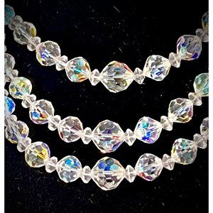 Vintage Auroa Borealas Triple Strand Necklace Swarovski Crystal Mid Century